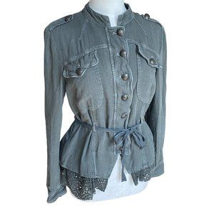 Free People Emilia Linen Jacket Lace Utility Boho Lace Whimsigoth  -S